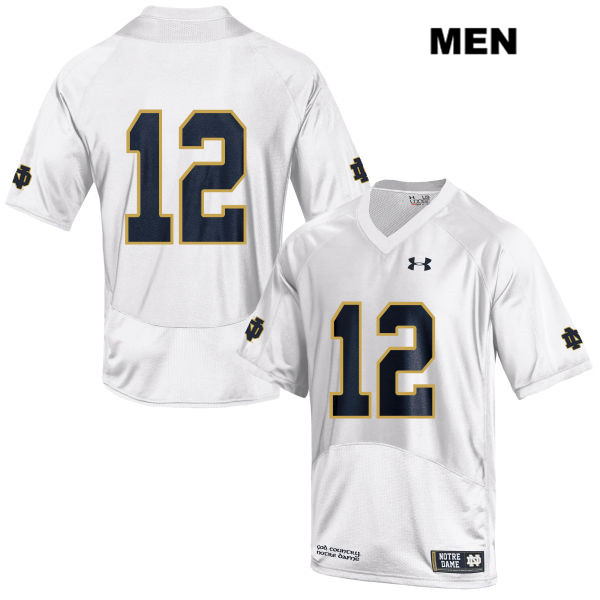 Men's NCAA Notre Dame Fighting Irish #12 DJ Brown Stitched College Under Armour Authentic White No Name Football Jersey IH10Y18RD